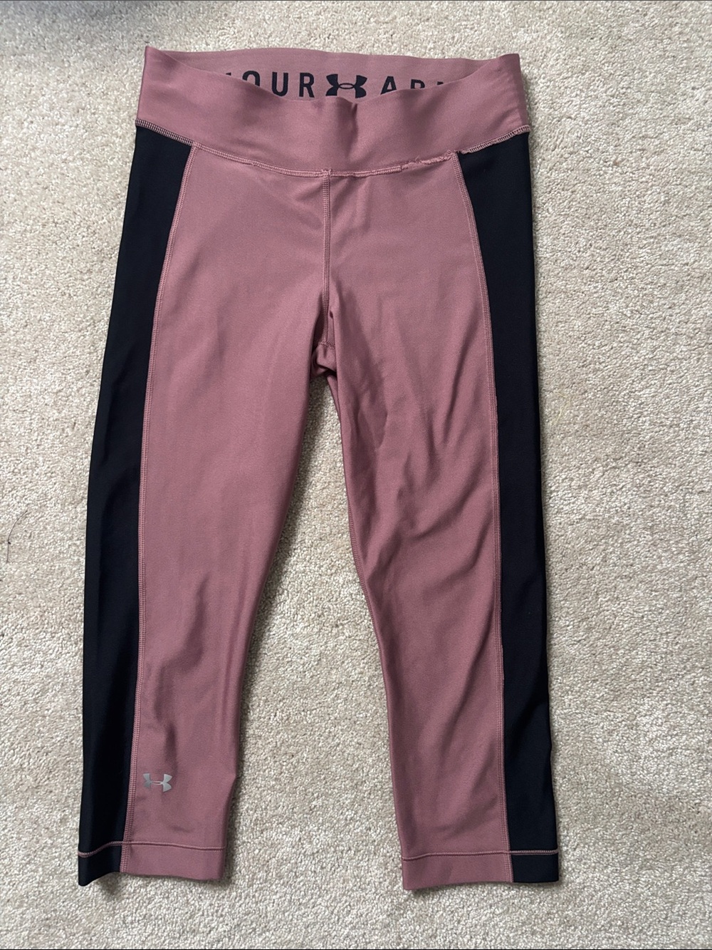 Under Armour Girls Mauve Pink and Black Athletic Leggings